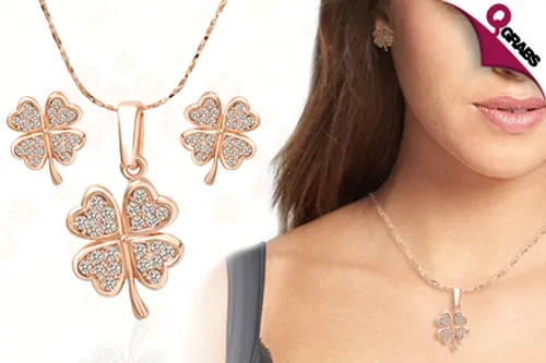 From QR69, Up Your Luck with a Beautiful Gold Clover Flower Necklace & Earrings Set! (Up to QR440 Value)